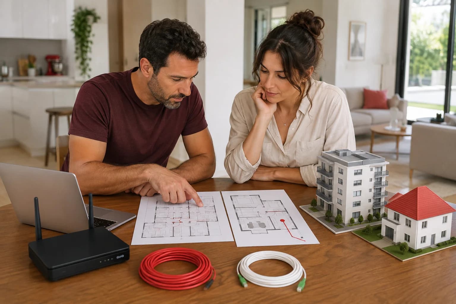 המחשה של בחירת תצורת תקשורת לפי הבית, ללא הבטחת ציוד הכלול בחבילה