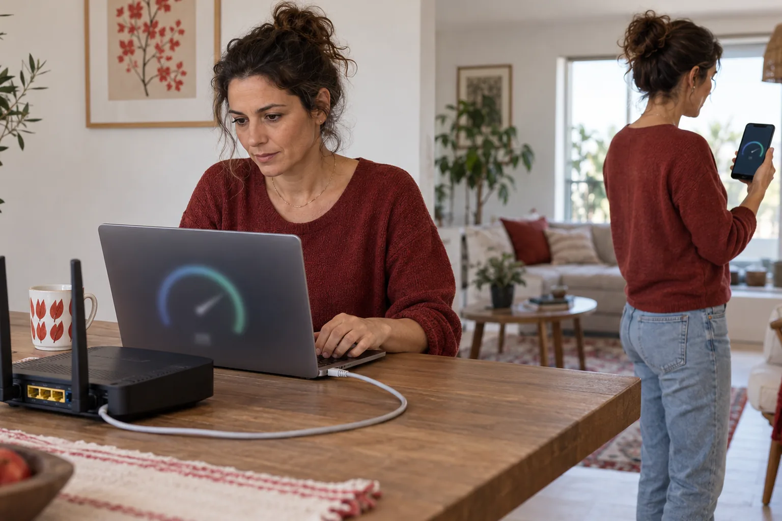 תמונה מקורית המדגימה מדידת Wi-Fi ליד הנתב ו־בדיקה בחדרי שימוש