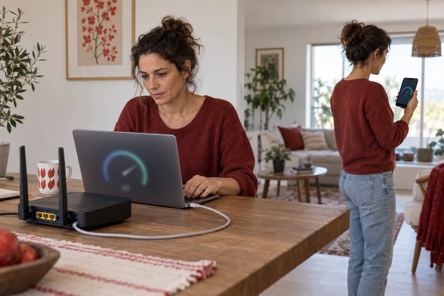 תמונה מקורית המדגימה בדיקת בסיס בחיבור קווי ו־מכשיר וכבל מתאימים