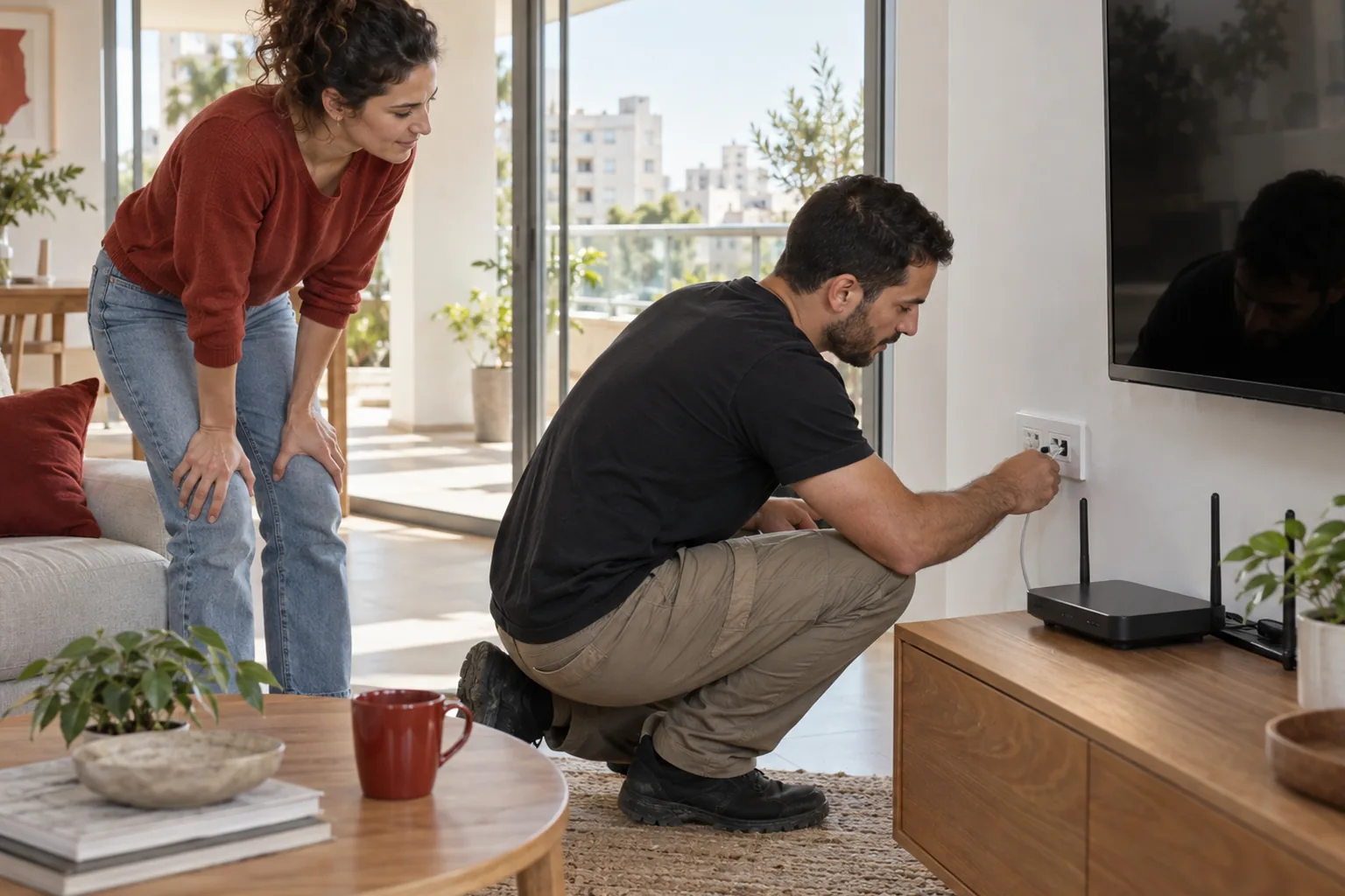 תמונה מקורית המדגימה חדרי הטלוויזיה ו־חשמל וגישה לציוד